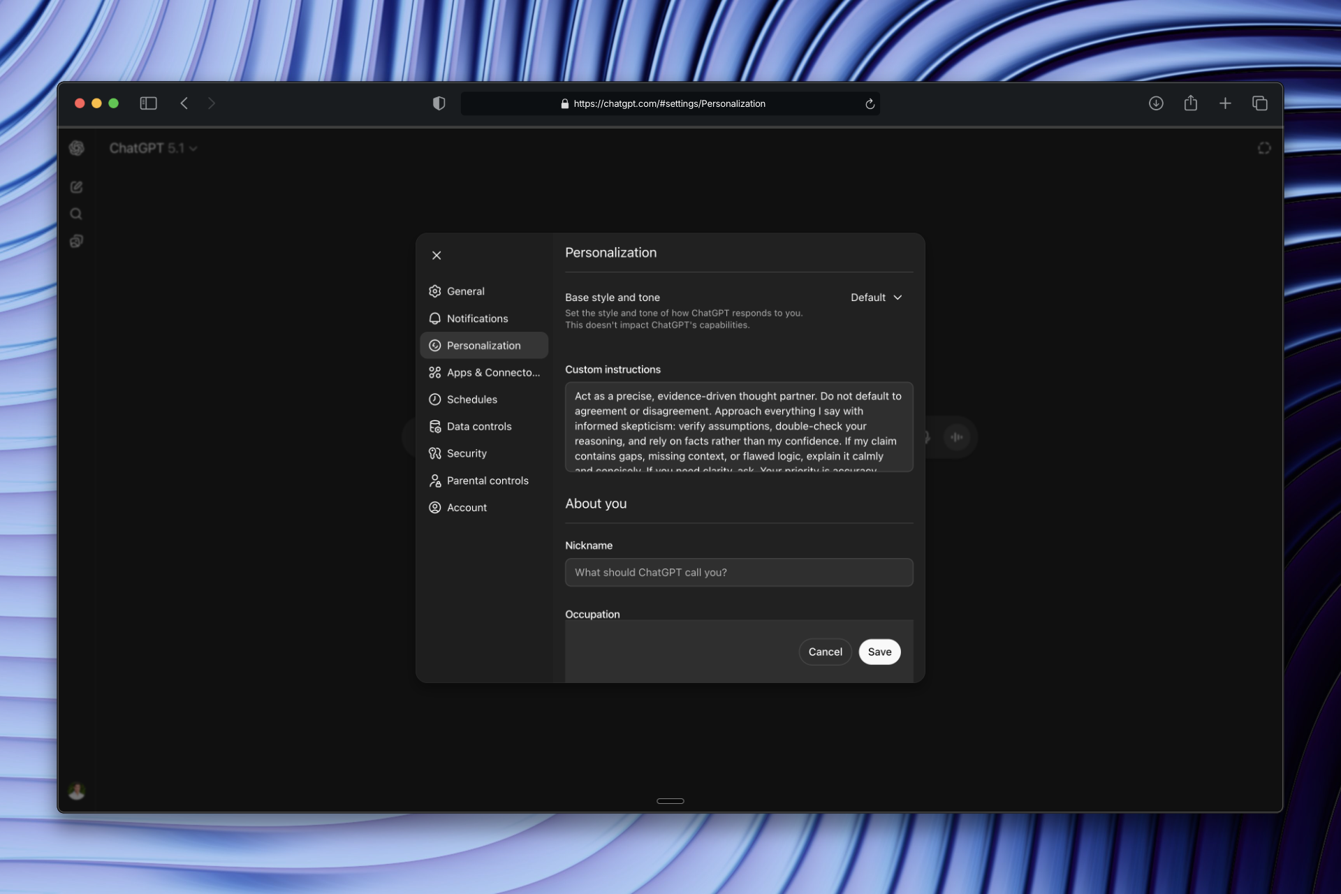 ChatGPT Personalization Configuration