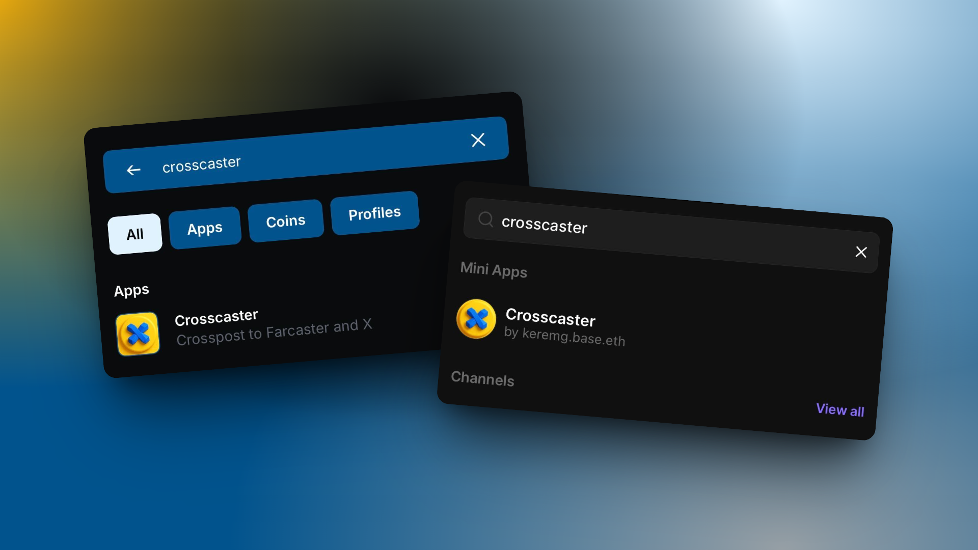 Searching for Crosscaster in the Base App and Farcaster